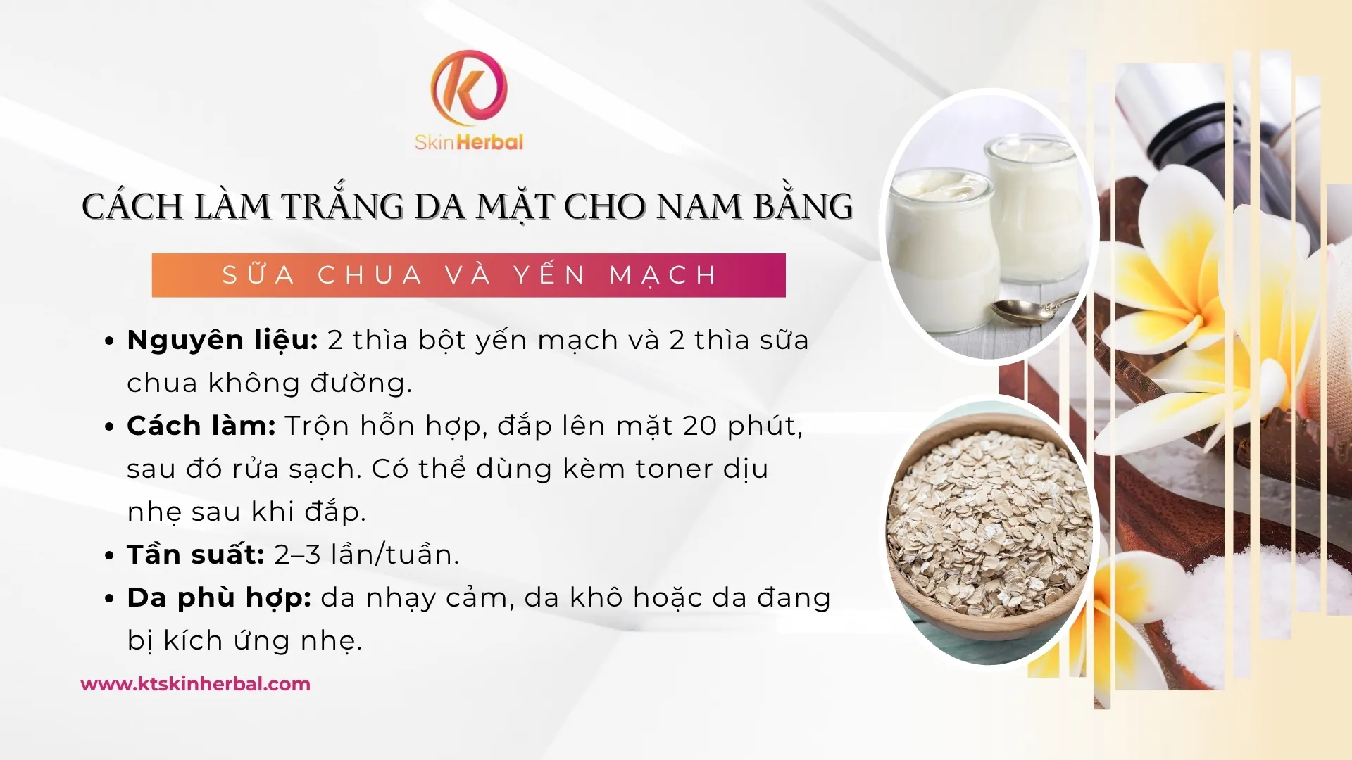 Cách làm trắng da mặt cho nam bằng sữa chua và yến mạch